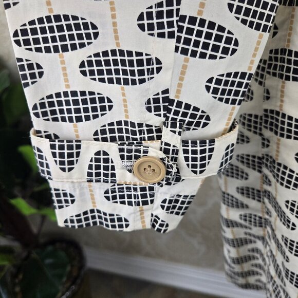 Gap Size XS Coated Cotton Trench Coat Cream Geometric Print Double Breasted Belt - Picture 13 of 16